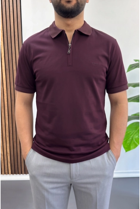 Erkek Pamuklu Soft Polo Yaka Tişört Bordo Edw500