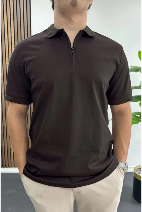 Erkek Pamuklu Soft Polo Yaka Tişört Kahverengi Edw500
