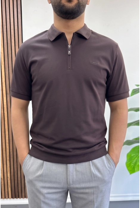 Erkek Pamuklu Soft Polo Yaka Tişört Kahverengi Edw500