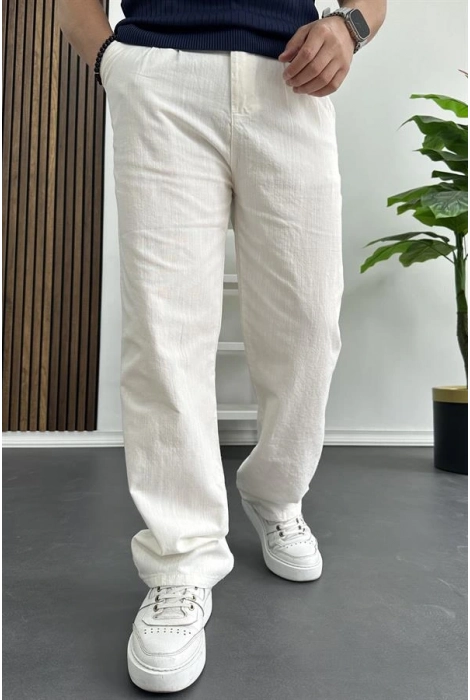Erkek Rahat Kalıp Keten Pantolon Beyaz Edw266
