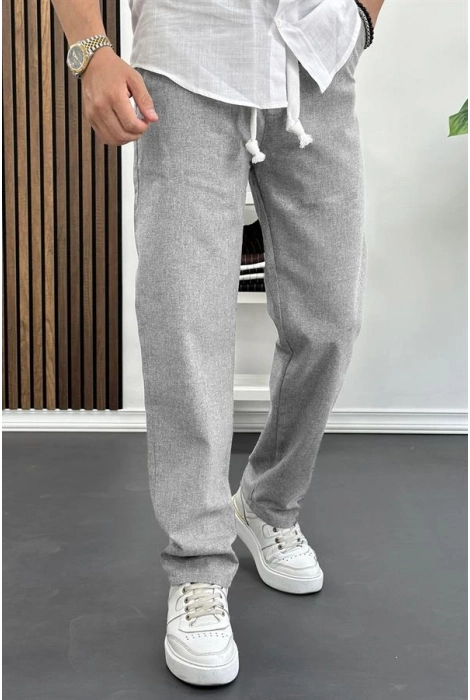 Erkek Rahat Kesim Keten Pantolon Gri Edw138
