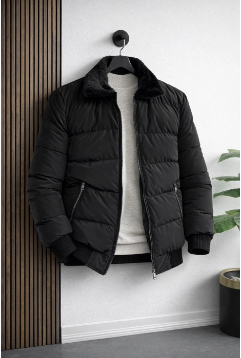 Erkek Slim Fit Karbon Deri Mont Siyah Edw440