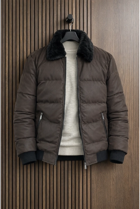 Erkek Slim Fit Soft Deri Mont Kahverengi Edw440