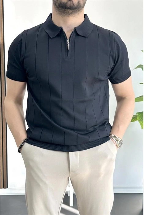 Erkek Yarım Fermuarlı Polo Yaka Tişört Lacivert Edw257