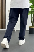Erkek Pamuklu Keten Görünümlü Pantolon Lacivert Edw443