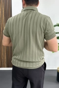 Erkek Açık Yaka Desenli Tişört Açık Yeşil Edw453