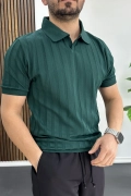 Erkek Açık Yaka Desenli Tişört Yeşil Edw453