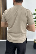 Erkek Bisiklet Yaka Desenli Tişört Vizon Edw454