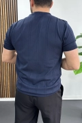 Erkek Bisiklet Yaka Desenli Tişört Lacivert Edw454