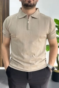 Erkek Desenli Polo Yaka Tişört Vizon Edw457