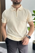 Erkek Desenli Polo Yaka Tişört Krem Edw457