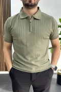 Erkek Çizgi Desenli Polo Yaka Açık Yeşil Edw458