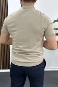 Erkek Düz Desen Bisiklet Yaka Tişört Vizon Edw459