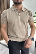 Erkek Desenli Polo Yaka Tişört Vizon Edw460