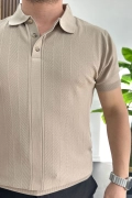 Erkek Desenli Polo Yaka Tişört Vizon Edw460