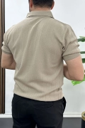 Erkek Nokta Desenli Polo Yaka Tişört Vizon Edw462