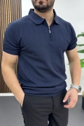 Erkek Nokta Desenli Polo Yaka Tişört Lacivert Edw462