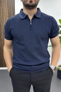 Erkek Nokta Desenli Polo Yaka Tişört Lacivert Edw462