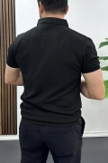 Erkek Nokta Desenli Polo Yaka Tişört Siyah Edw462