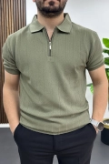 Erkek Nokta Desenli Polo Yaka Tişört Açık Yeşil Edw462