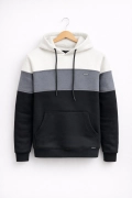 Erkek Slim Fit Renk Bloklu Kapüşonlu Sweatshirt Beyaz Edw438