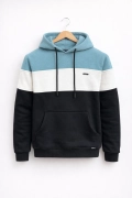 Erkek Slim Fit Renk Bloklu Kapüşonlu Sweatshirt Açık Mavi Edw438