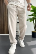 Erkek Rahat Kesim Düz Jogger Pantolon Krem Edw468