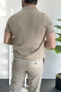 Erkek Slim Fit Fermuarlı Polo Yaka Tişört Vizon Edw452
