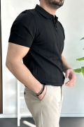 Erkek Slim Fit Fermuarlı Polo Yaka Tişört Siyah Edw452