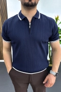 Erkek Polo Yaka Çizgili Tişört Lacivert Edw472