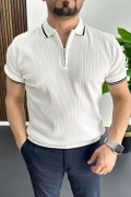 Erkek Polo Yaka Çizgili Tişört Beyaz Edw472