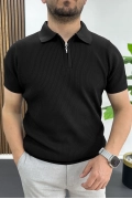 Erkek Polo Yaka Likralı Tişört Siyah Edw491