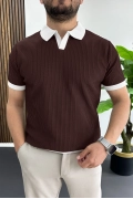 Erkek Yaka Renkli Tişört Bordo Edw496