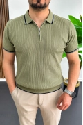 Erkek Polo Yaka Çizgili Tişört Haki Edw472