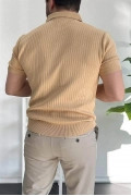 Erkek Açık Yaka Çizgili Desenli Tişört Sarı Edw258