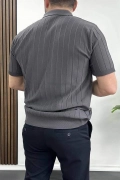 Erkek Açık Yaka Desenli Tişört Füme Edw238