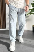 Erkek Baggy Kalıp Kargo Cepli Pantolon Açık Mavi Edw131