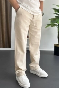 Erkek Beli Lastikli Baggy Kalıp Pantolon Krem Edw356