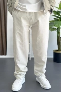 Erkek Beli Lastikli Baggy Rahat Pantolon Krem Edw359