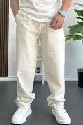 Erkek Beli Lastikli Baggy Rahat Pantolon Krem Edw359