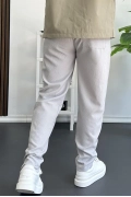 Erkek Beli Lastikli Gofre Kumaş Jogger Pantolon Gri Edw358