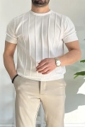 Erkek Bisiklet Yaka Desenli Tişört Beyaz Edw260