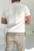 Erkek Bisiklet Yaka Desenli Tişört Beyaz Edw260