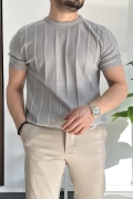 Erkek Bisiklet Yaka Desenli Tişört Gri Edw260