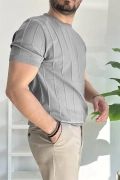 Erkek Bisiklet Yaka Desenli Tişört Gri Edw260