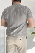 Erkek Bisiklet Yaka Desenli Tişört Gri Edw260