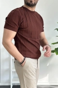 Erkek Bisiklet Yaka Desenli Tişört Kiremit Edw260