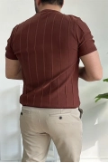 Erkek Bisiklet Yaka Desenli Tişört Kiremit Edw260