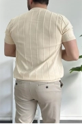 Erkek Bisiklet Yaka Desenli Tişört Krem Edw260