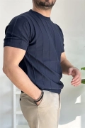 Erkek Bisiklet Yaka Desenli Tişört Lacivert Edw260